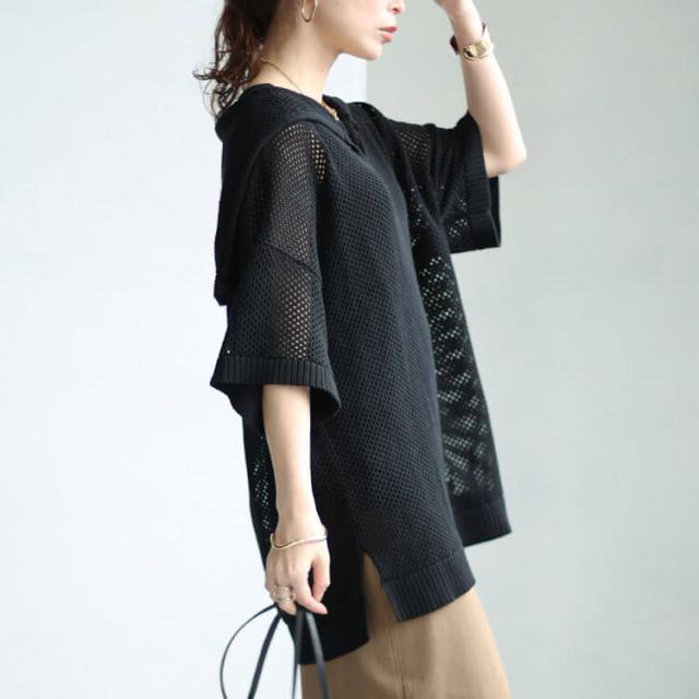 セーラーカラーメッシュニット