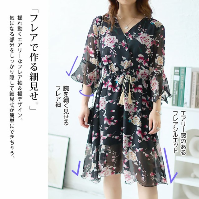 花柄カシュクールシフォンワンピース