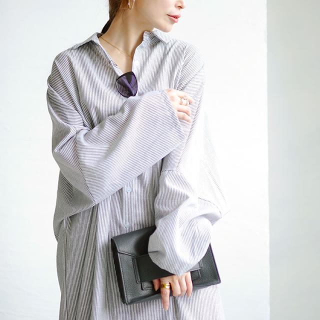 ストライプ柄ロングシャツワンピース