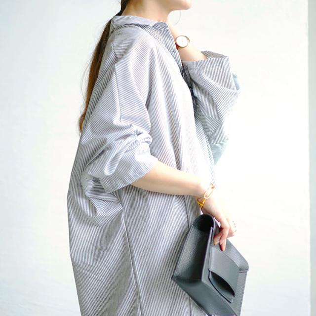 ストライプ柄ロングシャツワンピース