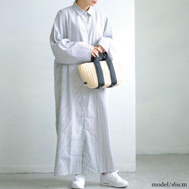 ストライプ柄ロングシャツワンピース