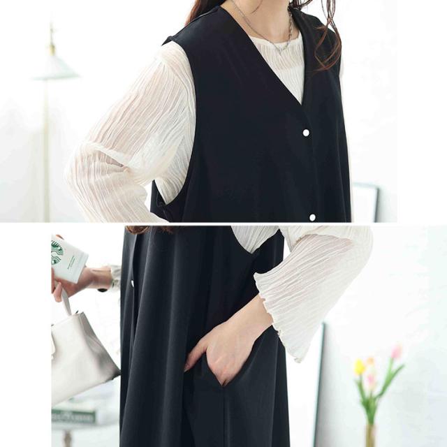 シルバーボタンVネックジャンパースカート