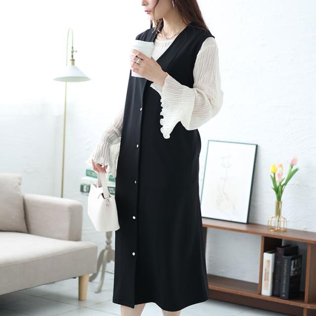 シルバーボタンVネックジャンパースカート