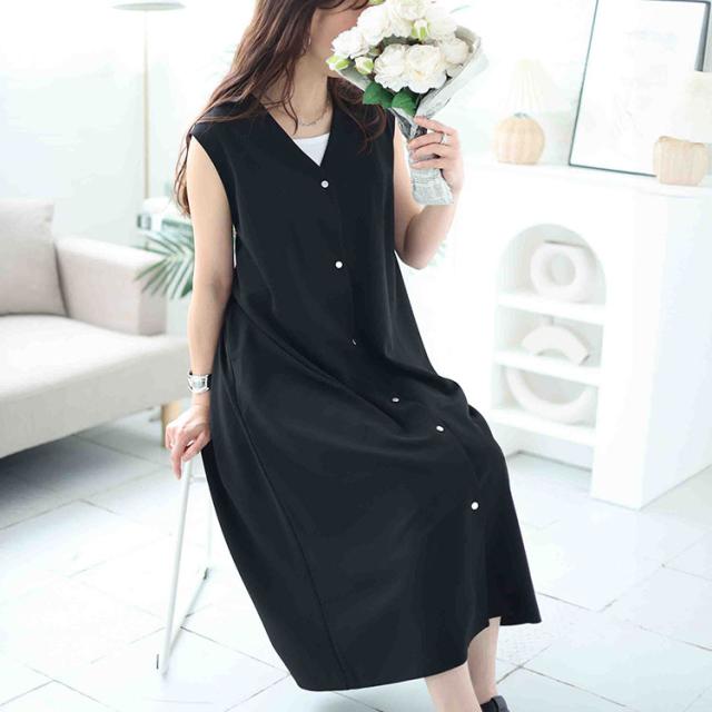 シルバーボタンVネックジャンパースカート