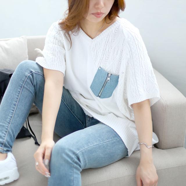 デニムポケット半袖ニット