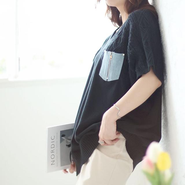 デニムポケット半袖ニット