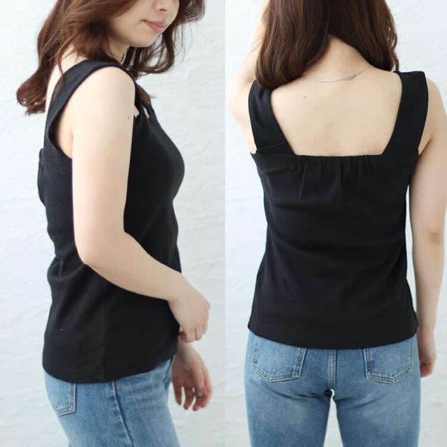 インナー隠しワッフルスクエアネックタンクトップ