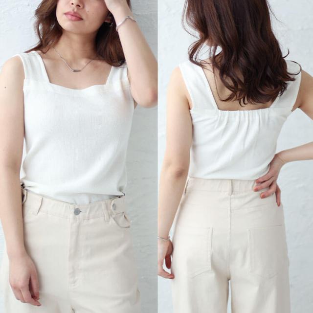 インナー隠しワッフルスクエアネックタンクトップ