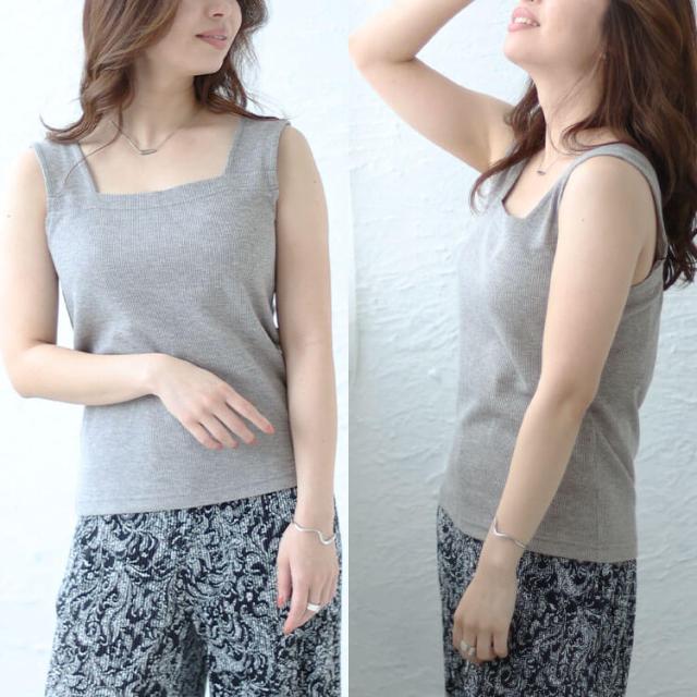 インナー隠しワッフルスクエアネックタンクトップ