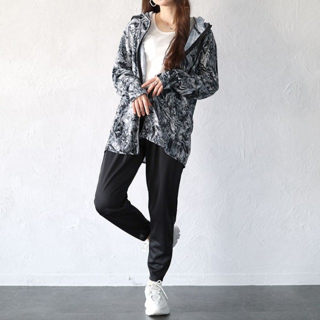 スモーク柄吸汗速乾ドライ指穴ジップパーカー＆テーパードパンツ2点セット