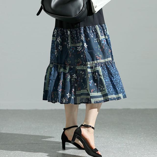 花柄切替えティアードワンピース