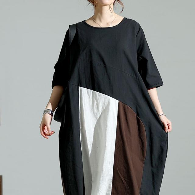 配色切替えバルーンワンピース