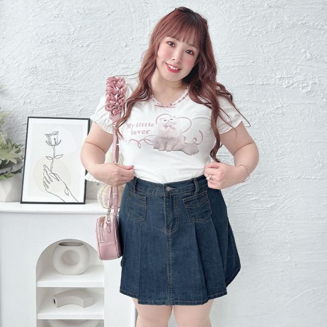 パンツ裏地付きプリーツデニムミニスカート