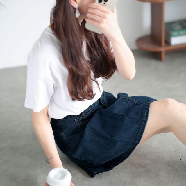 パンツ裏地付きプリーツデニムミニスカート