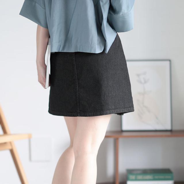 パンツ裏地付きプリーツデニムミニスカート