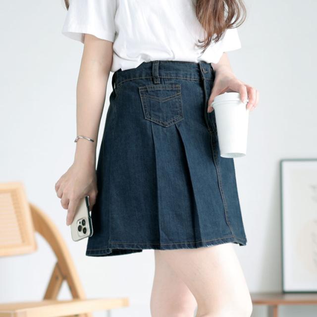 パンツ裏地付きプリーツデニムミニスカート