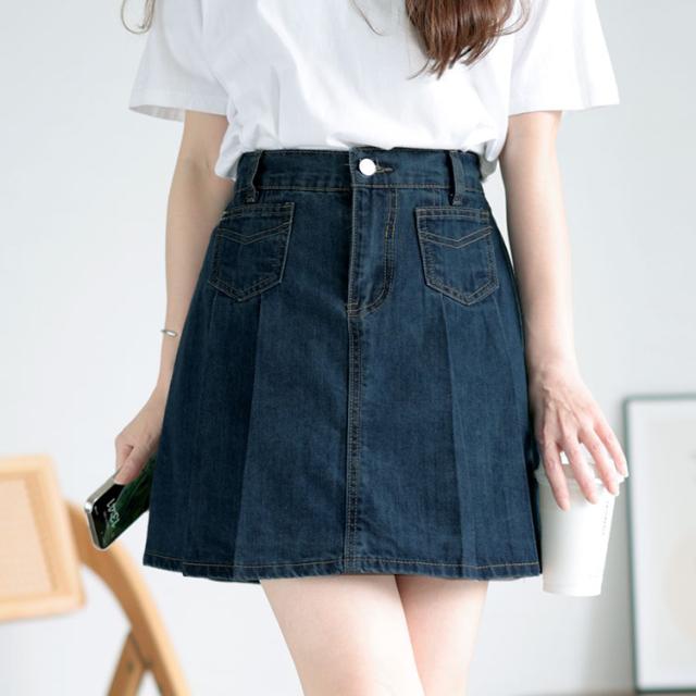 パンツ裏地付きプリーツデニムミニスカート