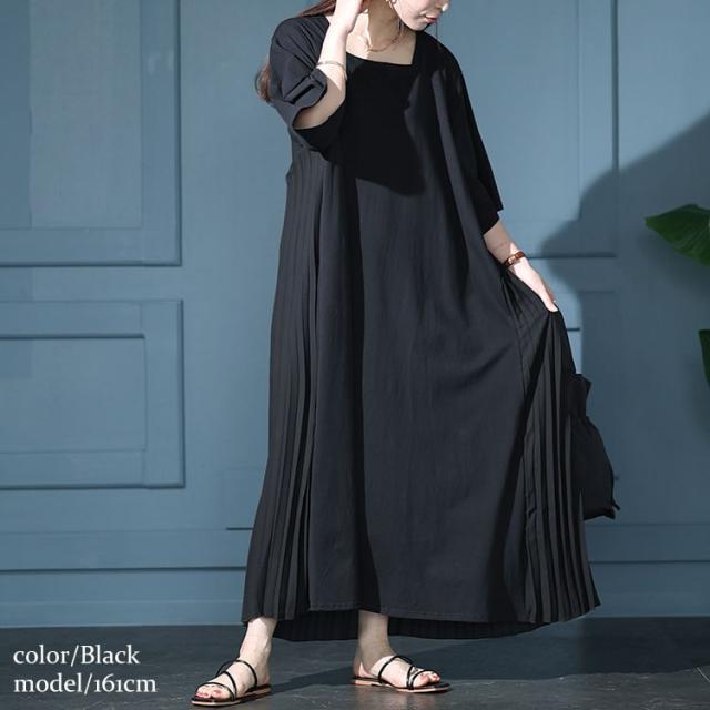 接触冷感バックプリーツワンピース