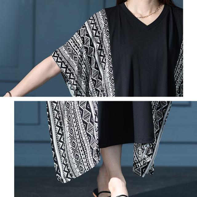 接触冷感エスニック柄切り替えワンピース