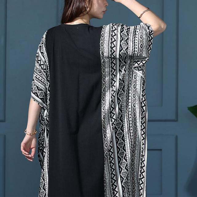 接触冷感エスニック柄切り替えワンピース