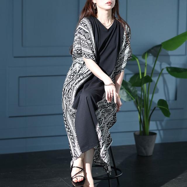 接触冷感エスニック柄切り替えワンピース