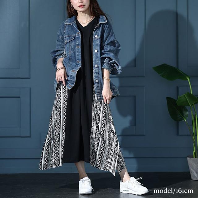 接触冷感エスニック柄切り替えワンピース