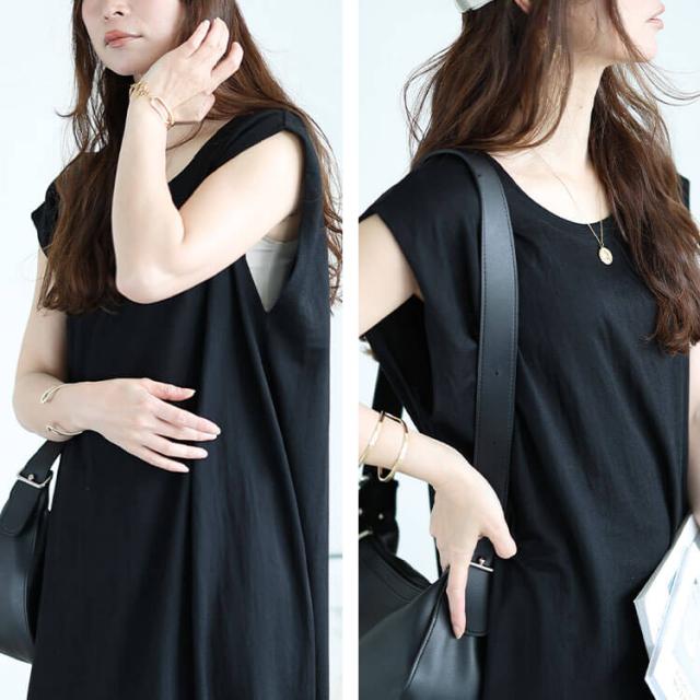 接触冷感＆UVカット＆吸湿速乾タックスリーブワンピース