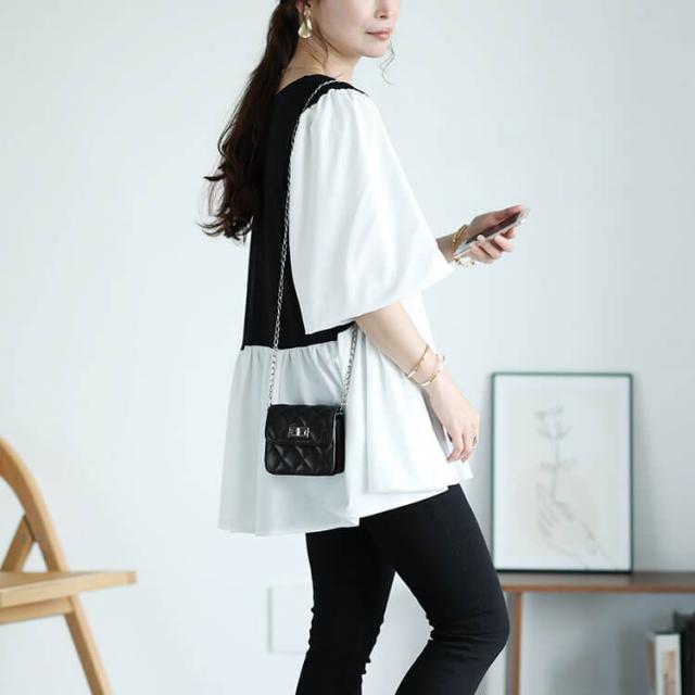 接触冷感ハートネック切り替えペプラムプルオーバー