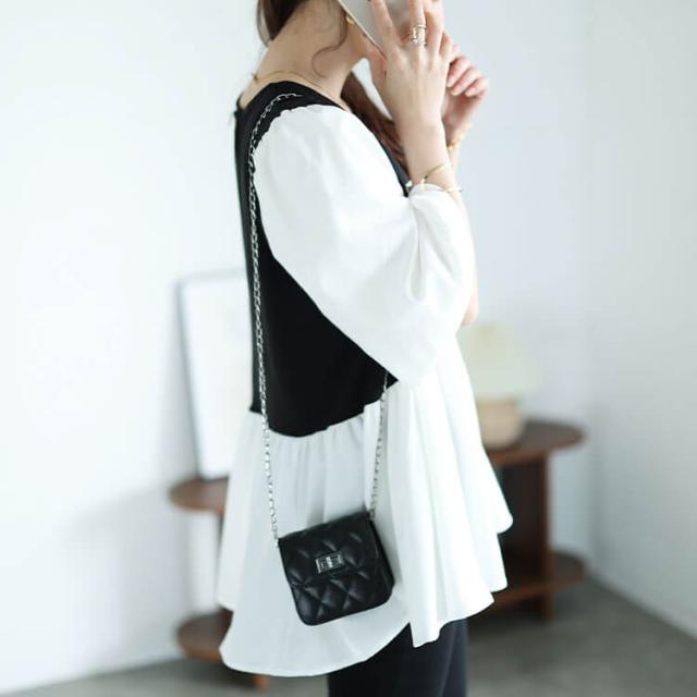 接触冷感ハートネック切り替えペプラムプルオーバー