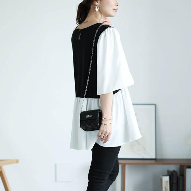 接触冷感ハートネック切り替えペプラムプルオーバー