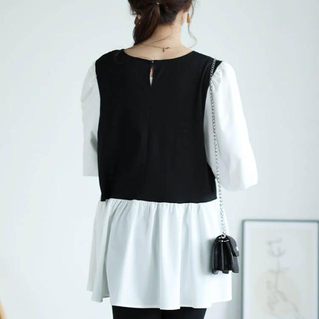 接触冷感ハートネック切り替えペプラムプルオーバー