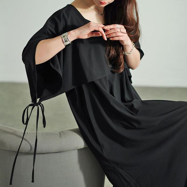 フェイクトップスレイヤードサイドリボンワンピース