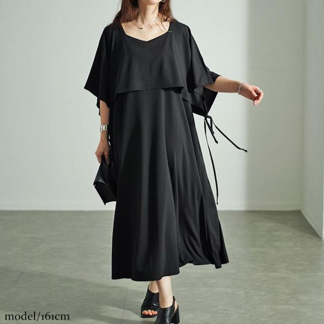 フェイクトップスレイヤードサイドリボンワンピース