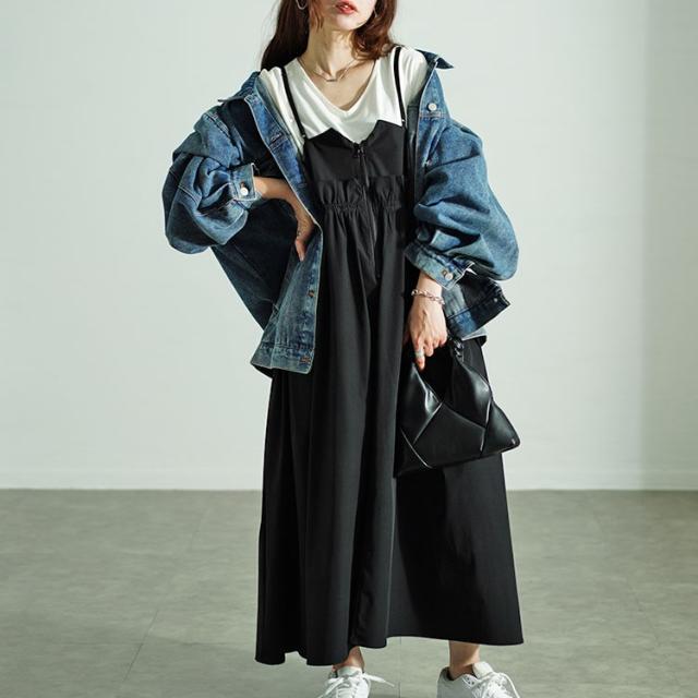 ハーフジップウエストフリルキャミワンピース