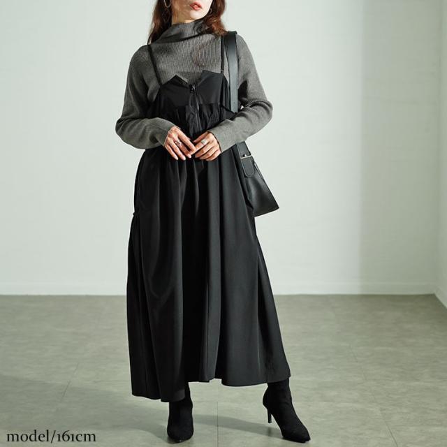 ハーフジップウエストフリルキャミワンピース