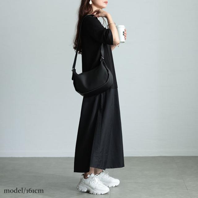 Vネック異素材ドッキングワンピース