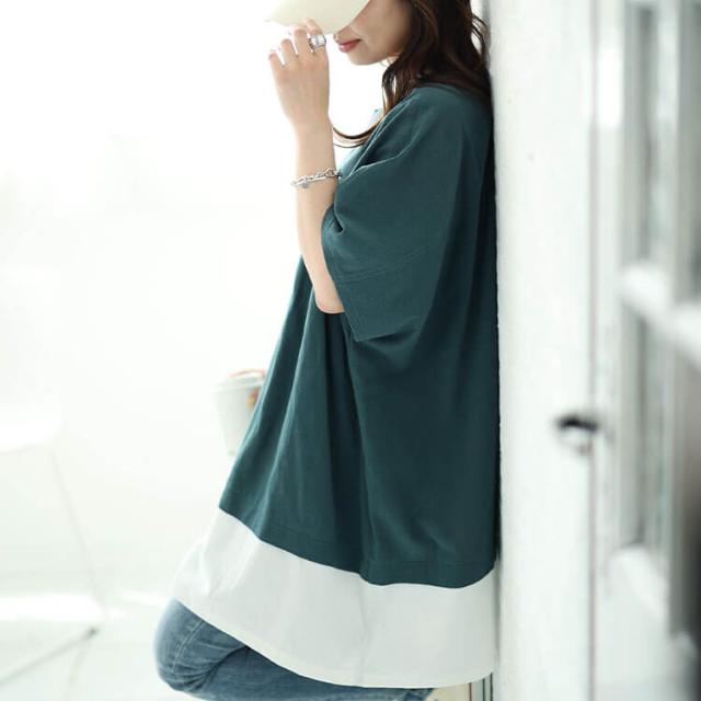 フェイクレイヤードキーネックドルマンチュニック