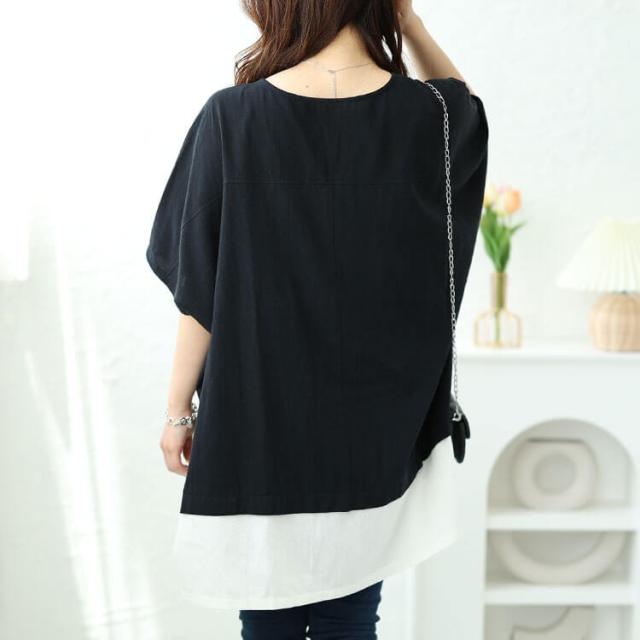 フェイクレイヤードキーネックドルマンチュニック