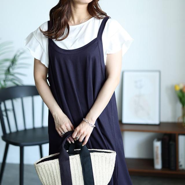 フリル袖Tシャツ＆キャミワンピース2点セット