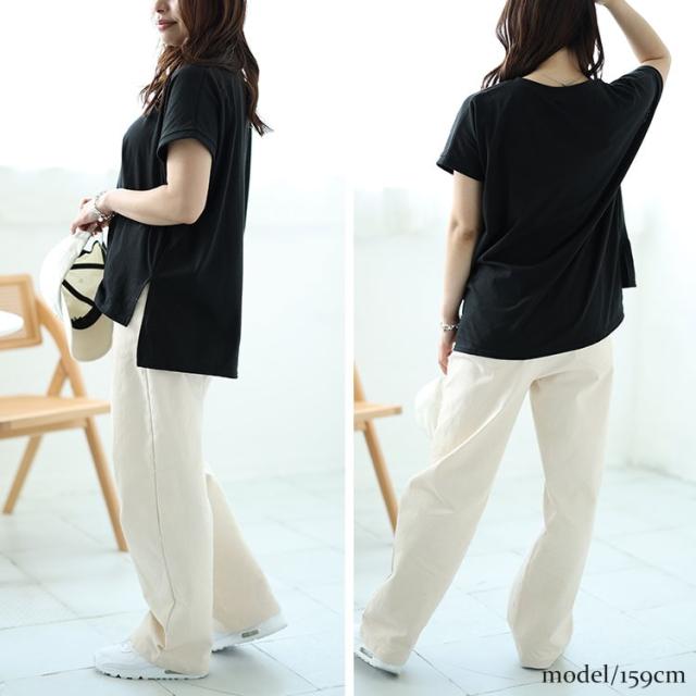 ラウンドネックTシャツ＆デニムキャミワンピ2点セット