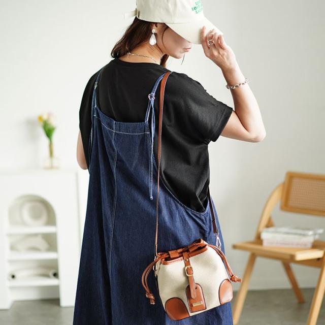 ラウンドネックTシャツ＆デニムキャミワンピ2点セット