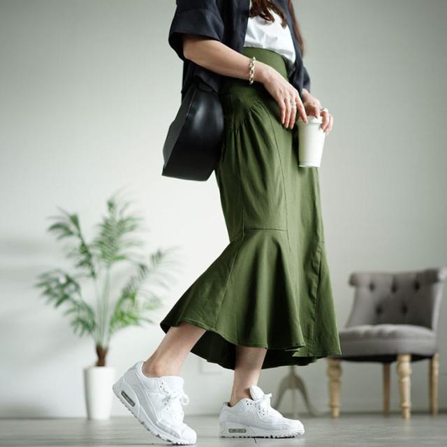 ギャザー切り替えストレッチマーメイドスカート