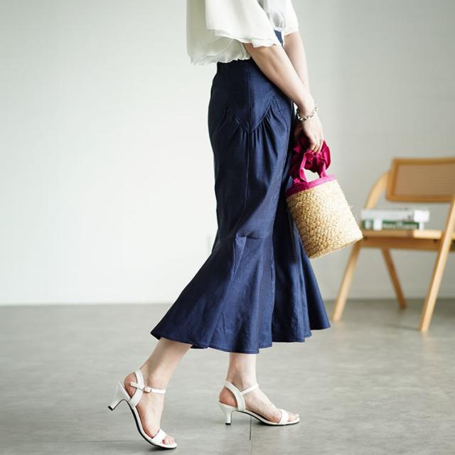 ギャザー切り替えストレッチマーメイドスカート