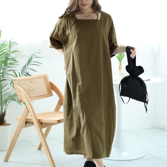 スクエアネックコクーンワンピース