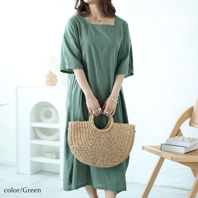 スクエアネックコクーンワンピース