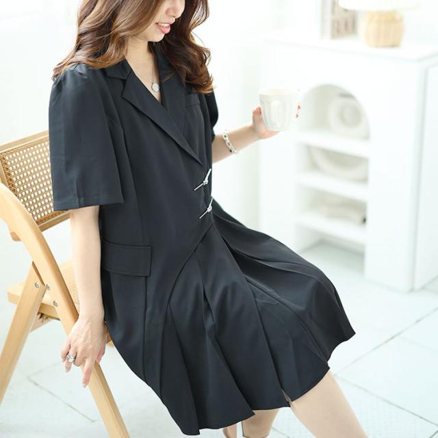 テーラードカラー半袖ワンピース