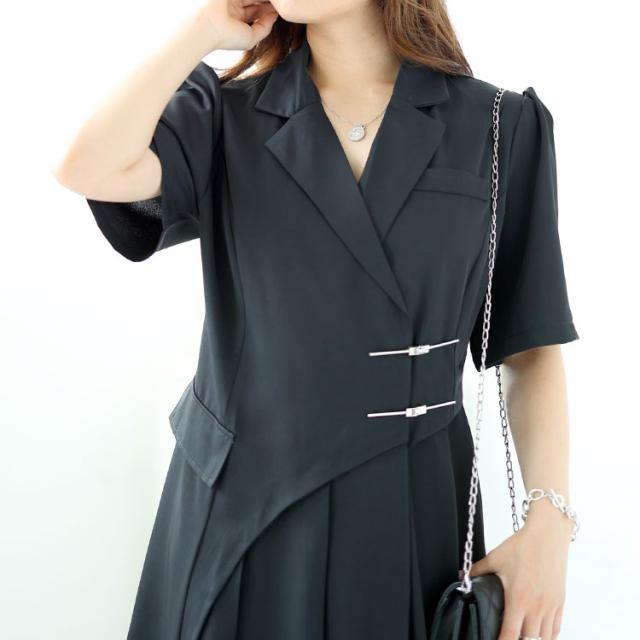 テーラードカラー半袖ワンピース