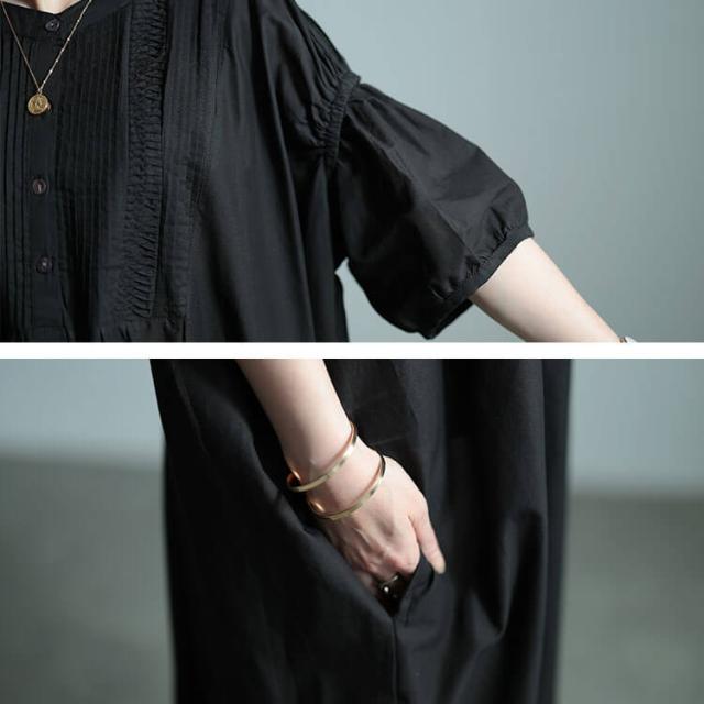 インド綿ピンタックバルーンスリーブワンピース