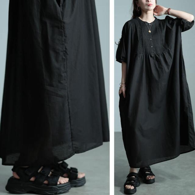 インド綿ピンタックバルーンスリーブワンピース