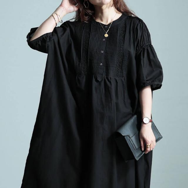 インド綿ピンタックバルーンスリーブワンピース